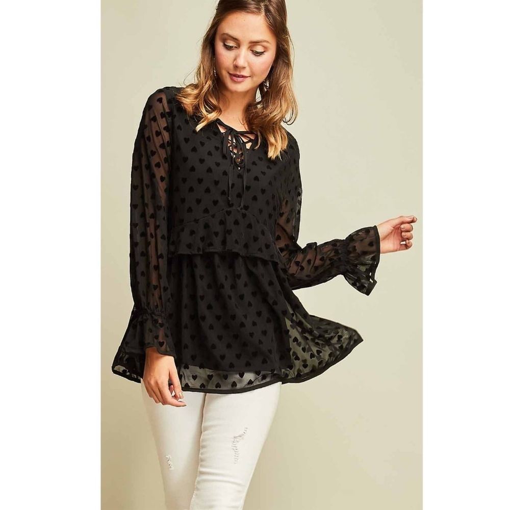 Black Heart Layered Blouse Top - Picture 2 of 8